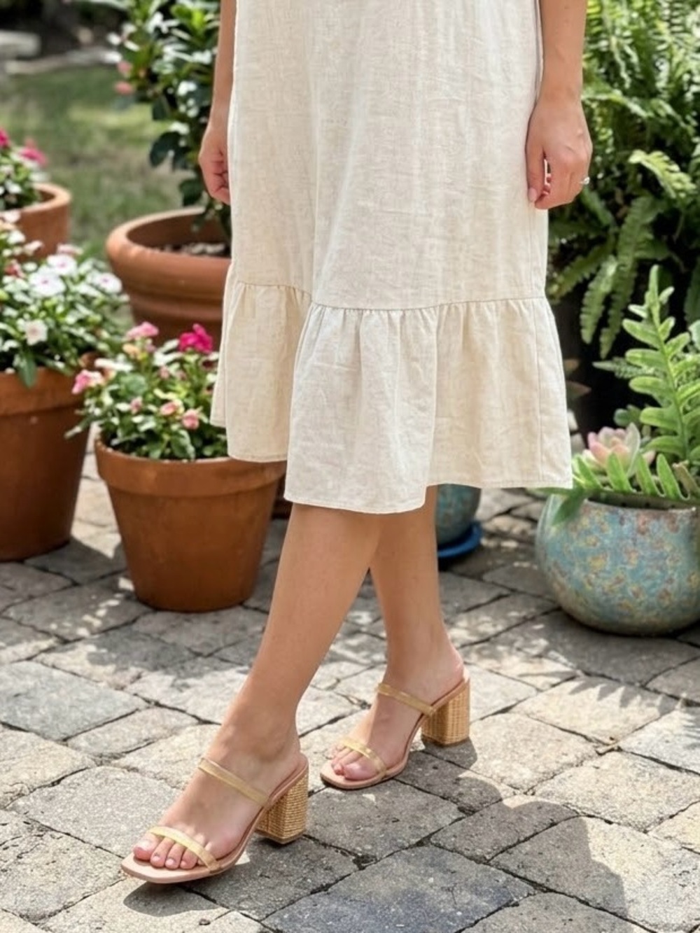 A New Day Clear Double Strap Raffia Block Heel Sandals - Nude / Tan Size 8